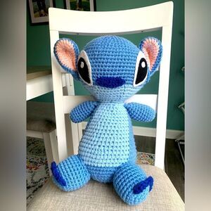 Stitch Lilo And Stitch Crochet Doll Stuffed Animal Blue White Large Knit Animal